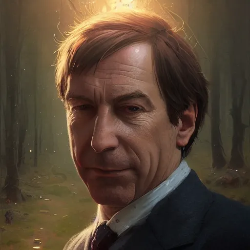 Image similar to highly detailed portrait of saul goodman, unreal engine, fantasy art by greg rutkowski, loish, rhads, ferdinand knab, makoto shinkai and lois van baarle, ilya kuvshinov, rossdraws, tom bagshaw, global illumination, radiant light, detailed and intricate environment