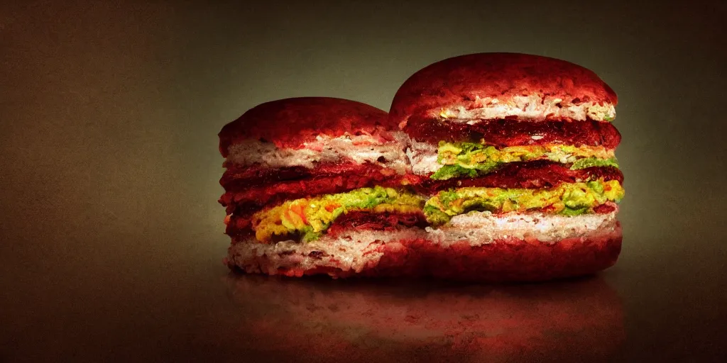 Image similar to a murano hamburger, murano, digital art, dramatic product lighting