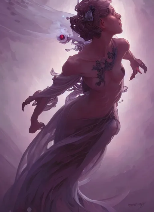 Image similar to a cute shadow elemental, with fingers, fantasy, intricate, elegant, highly detailed, digital painting, artstation, concept art, wallpaper, smooth, sharp focus, illustration, art by artgerm and greg rutkowski and alphonse mucha