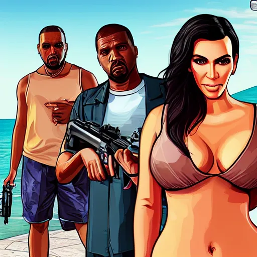 Image similar to videogame cover of gta 6 miami kim kardashian and george floyd accurate eyes