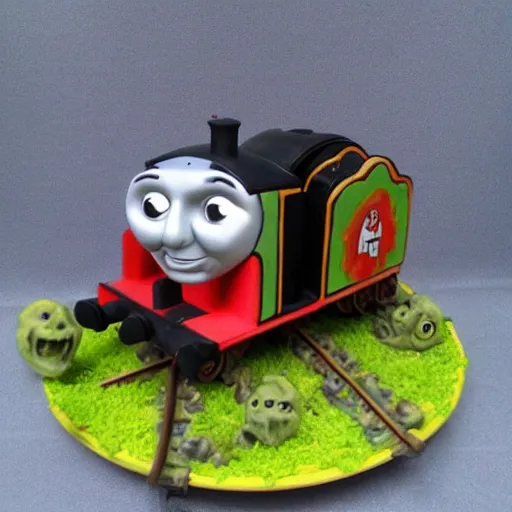 Prompt: thomas the tank engine, zombie, scary, clay sculpture