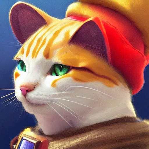 Prompt: Portrait of a Cat dressed as Super Mario, Mario hat, kawaii aesthetic, nintendo, box art, highly detailed, digital painting, artstation, concept art, smooth, sharp focus, illustration, art by artgerm and greg rutkowski and alphonse mucha