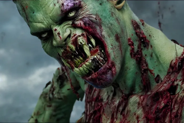 Image similar to film still of zombie zombie Thanos as a zombie in new avengers movie, 4k