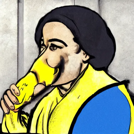 Prompt: marcel eris in washington eating a banana