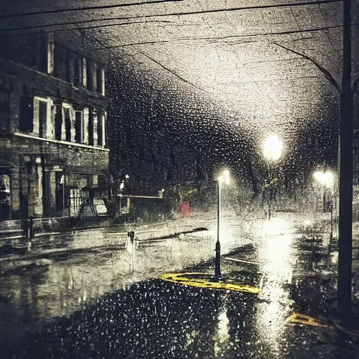 Image similar to Night, street lights, rain, dankness, leaves, darkness. dark, sinister, menacing, haunting, forbidden, gloomy, stormy, doomed, apocalyptic, sinister, dark, ghostly, unnerving, agonizing, terrible, frightening, shocking, horror