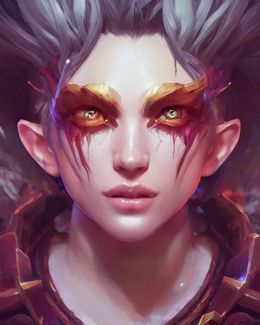 Image similar to league of legends portrait, au naturel, hyper detailed, digital art, trending in artstation, cinematic lighting, studio quality, smooth render, unreal engine 5 rendered, octane rendered, art style by klimt and nixeu and ian sprigger and wlop and krenz cushart.