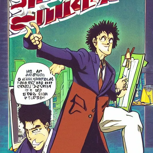 Image similar to spike spiegel as a curly-haired persian guy giving a thumbs up by masamune shirow