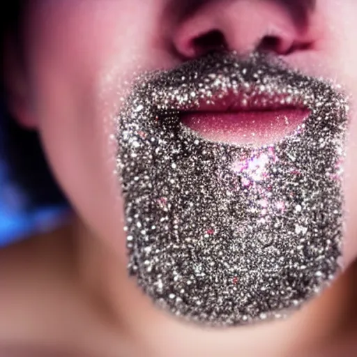 Prompt: photo of a woman snorting glitter