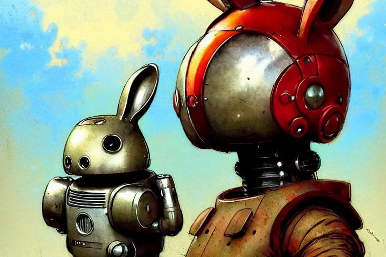 Prompt: adventurer ( ( ( ( ( 1 9 5 0 s retro future robot android fat wise old rabbit android. muted colors. ) ) ) ) ) by jean baptiste monge!!!!!!!!!!!!!!!!!!!!!!!!! chrome red