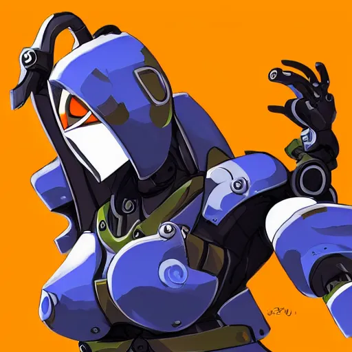 Image similar to Detailed epic drawing of a robot ninja, Overwatch, official art