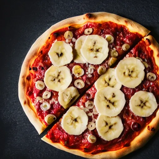 Image similar to a 5 0 mm macro shot of a banana pizza, depth of field, high resolution