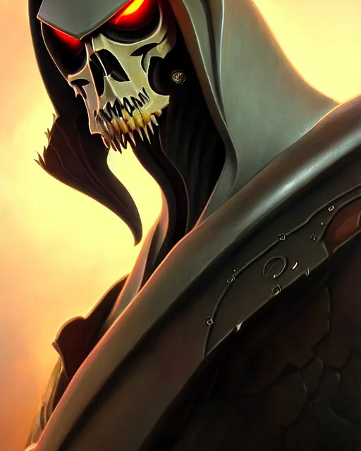 Image similar to reaper from overwatch, character portrait, portrait, close up, highly detailed, intricate detail, amazing detail, sharp focus, vintage fantasy art, vintage sci - fi art, radiant light, caustics, by boris vallejo