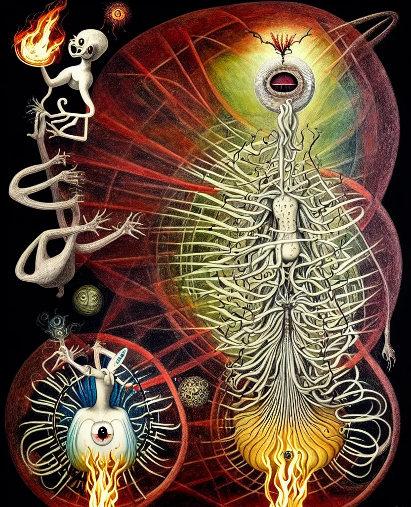 Image similar to whimsical freaky creature sings a unique canto about'as above so below'being ignited by the spirit of haeckel and robert fludd, breakthrough is iminent, glory be to the magic within, painted by ronny khalil