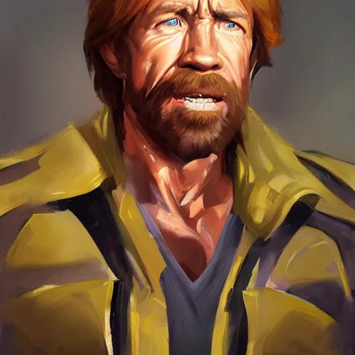 Image similar to greg manchess portrait painting of chuck norris as overwatch character, medium shot, asymmetrical, profile picture, organic painting, sunny day, matte painting, bold shapes, hard edges, street art, trending on artstation, by huang guangjian and gil elvgren and sachin teng