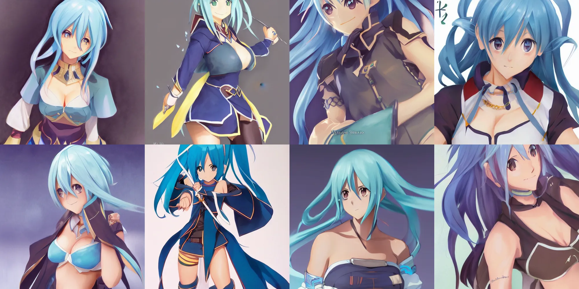 Prompt: a character art of Aqua from Konosuba by Aramaki Shinji, by Kawacy, by Cushart Krenz