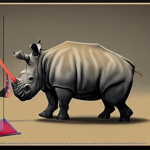 Image similar to rhinoceros playing badminton, illustrated,