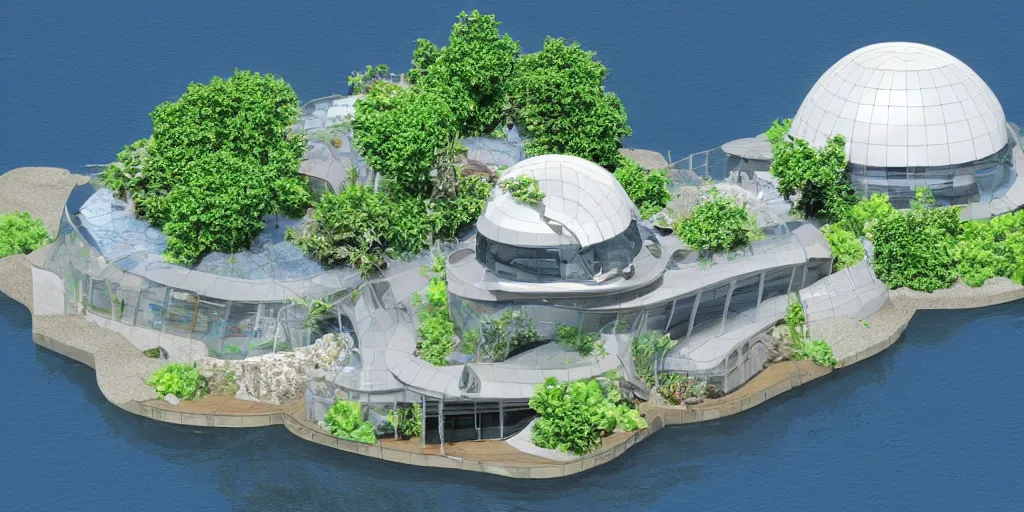 Prompt: a residence in the style of the seattle aquarium underwater dome