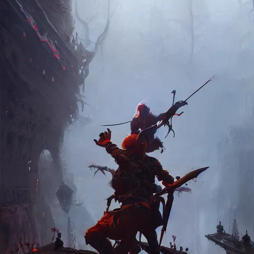 Prompt: goblin attacking an elf from behind, beautiful composition, wide angle, colorful, cinematic, volumetric lighting, intricate details painting, style of greg rutkowski