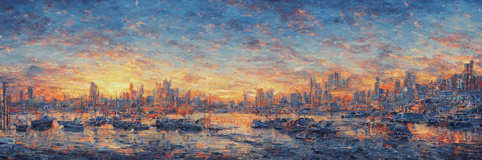 Prompt: seaside cityscape by Aleksander Rostov, intricate, cold color palette, detailed