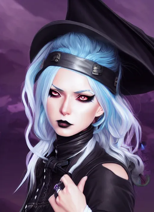 Image similar to Goth Witch with white hair in apex legends as an anime character digital illustration portrait design by Ross Tran, artgerm detailed, soft lighting