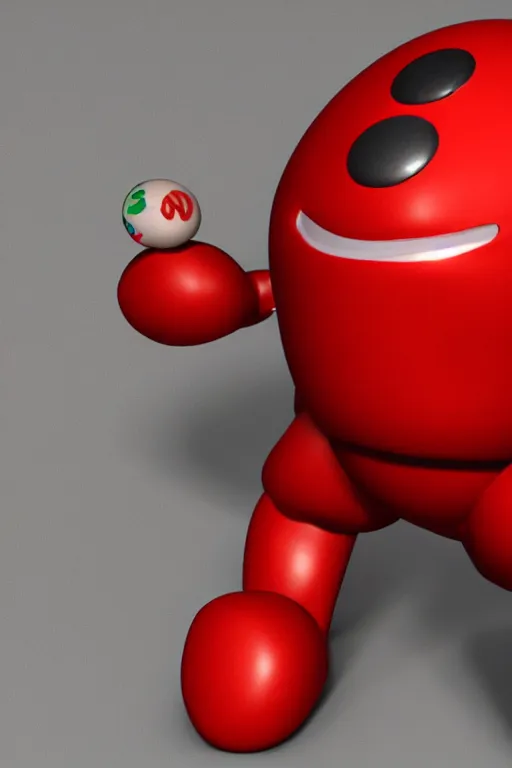 Image similar to red m - character, round red m & m figure, m & m mascot, m & m figure, m & m plush, m & m candy dispenser, unreal engine, studio lighting, figurine, unreal engine, volumetric lighting, artstation, cosplay