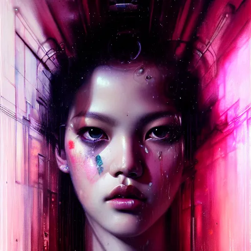 Image similar to blackpink, hyperrealistic portrait, bladerunner street, by karol bak and agnes cecile, fantasy art, photo realistic, dynamic lighting, artstation, poster, volumetric lighting, very detailed face, intricate complexity, rule of thirds, 8 k, award winning