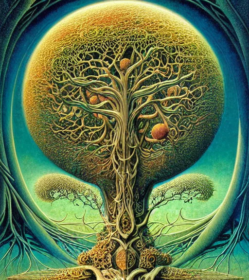 Image similar to tree of life by roger dean and andrew ferez, art forms of nature by ernst haeckel, divine chaos engine, symbolist, visionary, art nouveau, botanical fractal structures, organic, detailed, realistic, surreality