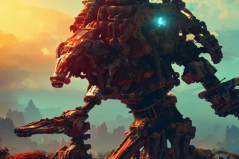 Image similar to scorcher machine mecanical creature robot of horizon forbidden west horizon zero dawn radiating a glowing aura global illumination ray tracing hdr fanart arstation by ian pesty and alena aenami artworks in 4 k