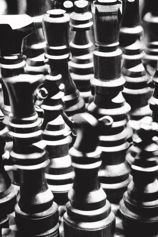 Image similar to a close-up portrait of Marcel Duchamp's industrial chess-piece-building machine in the style of Hito Steyerl and Shinya Tsukamoto and Irving Penn and Robert Frank, minimal contraption