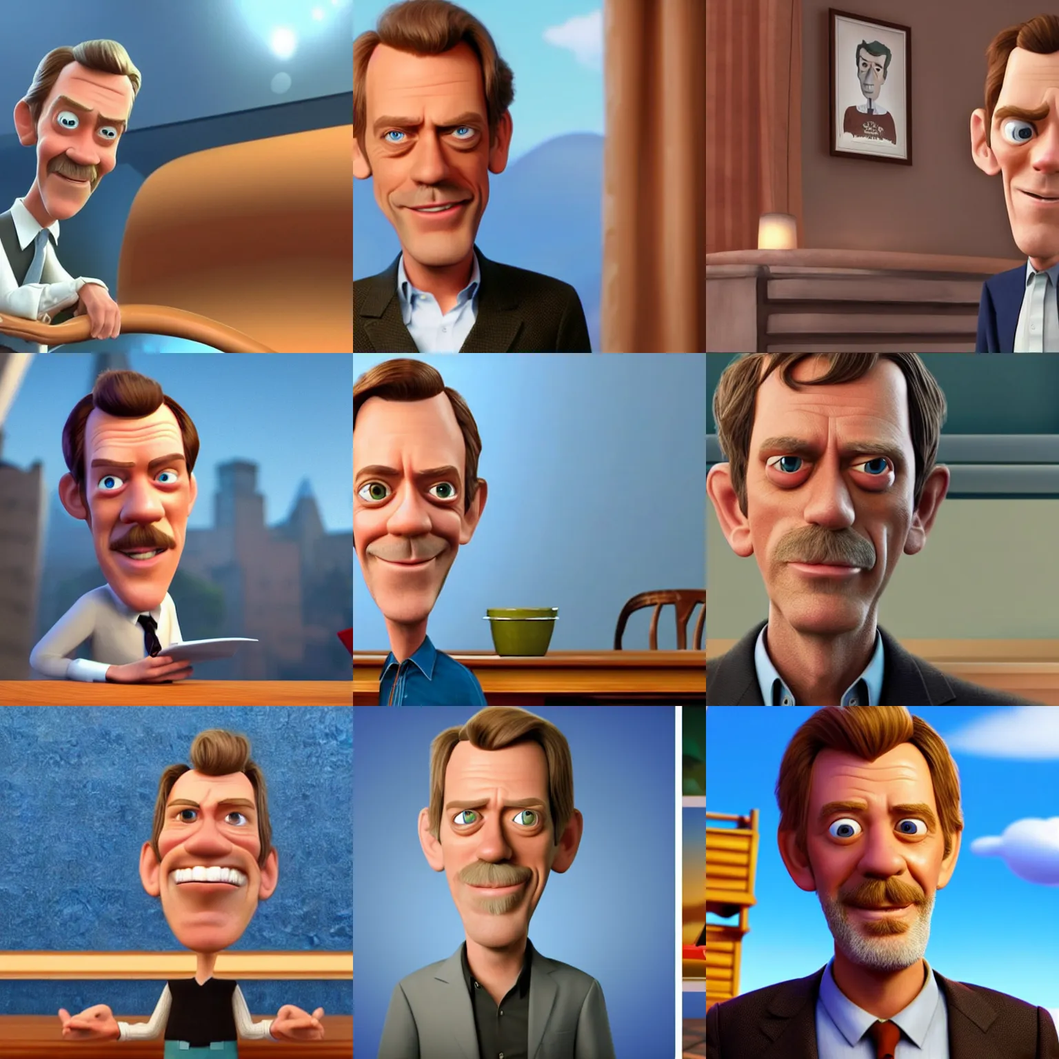 Prompt: screenshot of hugh laurie in a pixar movie. 3 d rendering. unreal engine. amazing likeness. very detailed. cartoon caricature.