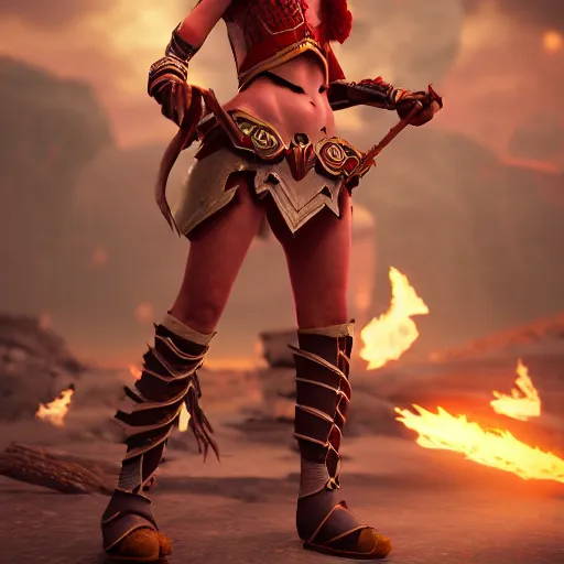 Image similar to beautiful redhead elf with warrior outfit, clash royal style characters, unreal engine 5, octane render, detailed, cinematografic, cinema 4 d