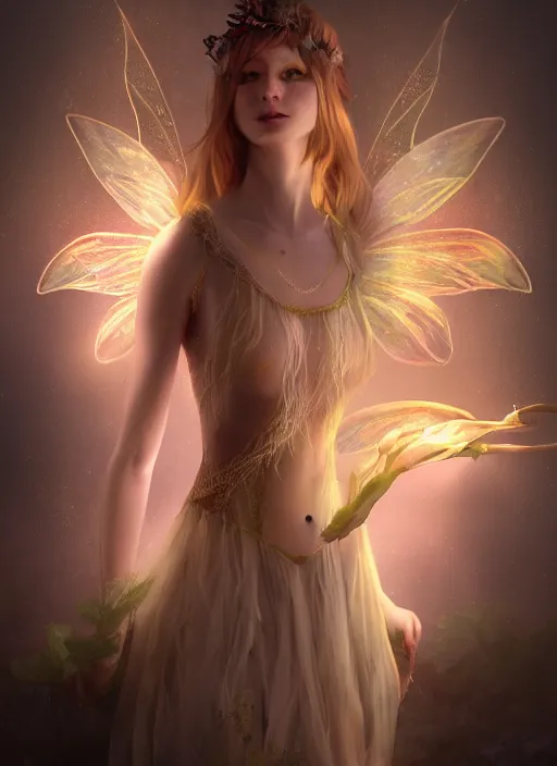 Image similar to beautiful beautiful full body portrait fairy faerie fey fae queen highly detailed CGsociety subtle enchanting alluring magical concept art volumetric lighting subsurface scattering unreal