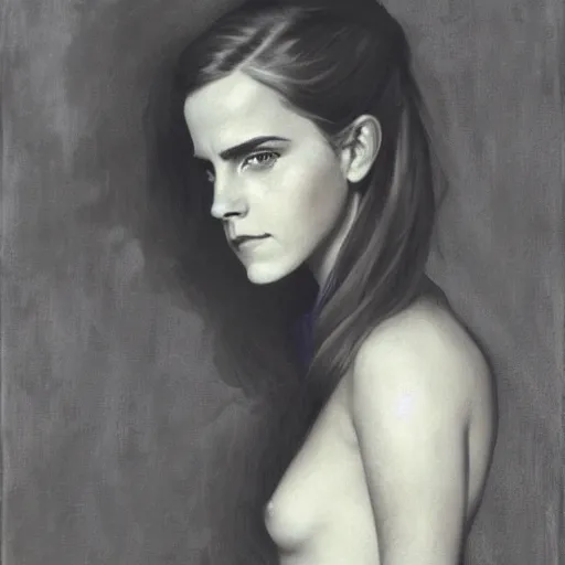 Prompt: portrait of emma watson, artwork by frazetta, frank,