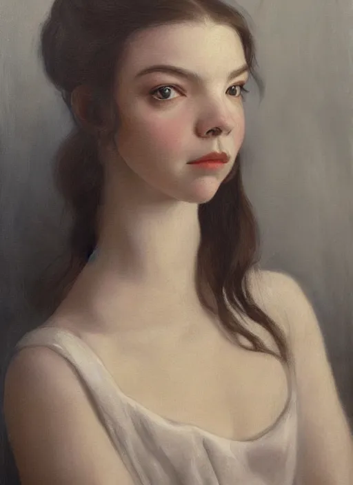 Prompt: realistic detail face portrait of Anya Taylor-Joy by Hans. Rudolf. Giger, Maxfield Parrish, Hans Heyerdahl, Realism painting
