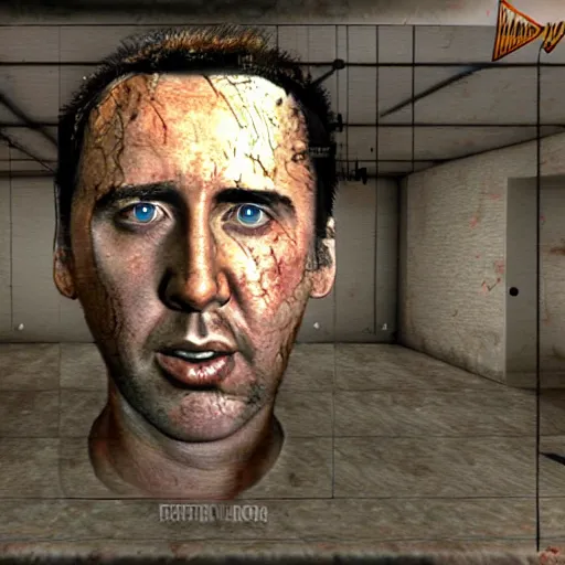 Image similar to nicolas cage in silent hill pc game, 3 d model, screenshot