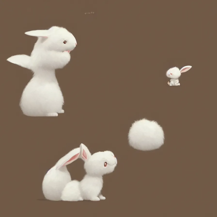 Image similar to Goro Fujita illustrating a lovely white fluffy bunny, with big ears on a plain background, art by Goro Fujita, sharp focus, highly detailed, ArtStation