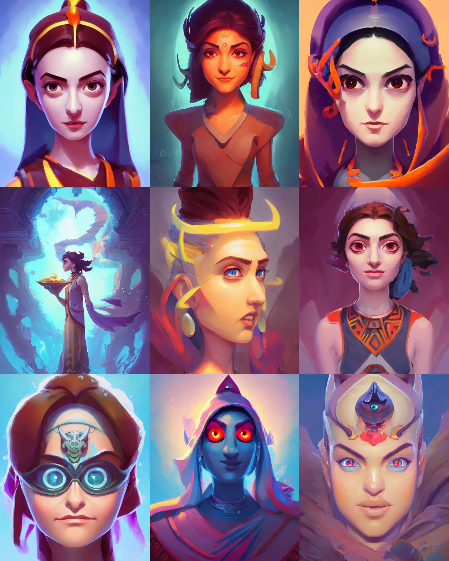 Prompt: head-on symmetrical centered painted portrait, Maya Ali as a mage, matte painting Arcane DOTA Blizzard pixar, maya engine on stylized background splash comics global illumination lighting artstation, by Jesper Ejsing, RHADS, Makoto Shinkai and Lois van baarle, ilya kuvshinov, rossdraws