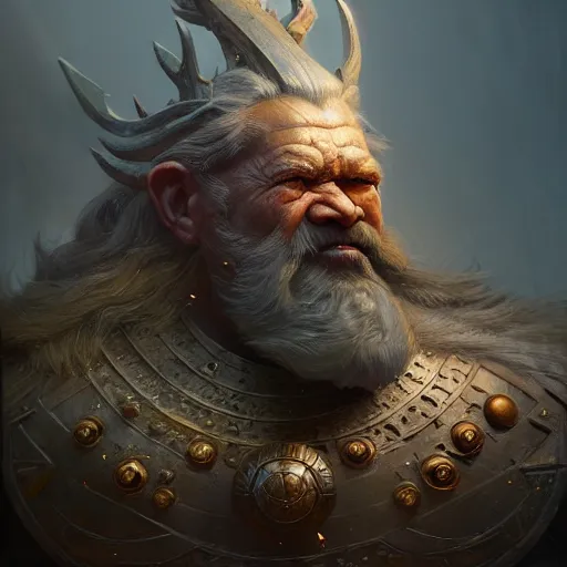 Image similar to hyperrealistic mixed media image of a dwarfish god of warfare, stunning 3 d render inspired art by greg rutkowski and xiang duan and thomas eakes, realistic, highly detailed attributes and atmosphere, dim volumetric cinematic lighting, 8 k octane detailed render, post - processing, masterpiece,