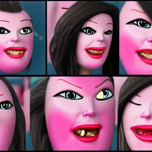 Image similar to pink lipstick with a face on it, detailed, animated, digital art, happy, realistic, inanimate object, in the style of cars movie