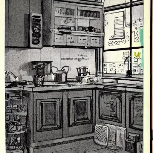 Prompt: The 'kitchen' page scanned in from the Oxford Picture Dictionary