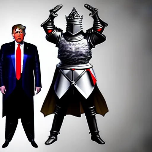 Prompt: full - body - front - shot, donald trump, knight'armor, crown