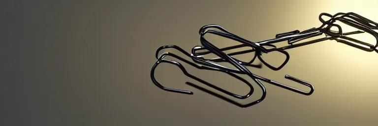 Prompt: a small set of entangled paperclips, photorealistic, highly detailed, extremely detailed, intricate, dramatic lighting, octane render!!!, 8 k