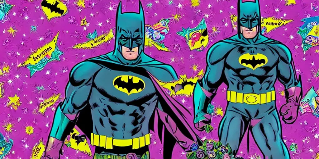 Image similar to batman in the style of lisa frank