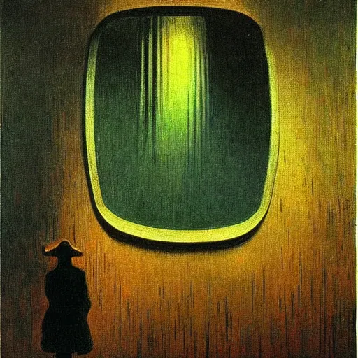 Image similar to A reinforcement learning agent recognizes itself in the mirror- contest-winning artwork by Salvador Dali, Beksiński, Van Gogh and Monet. Stunning lighting