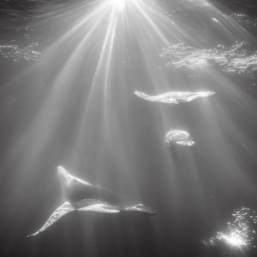 Image similar to “beautiful underwater refracted light rays whale ”