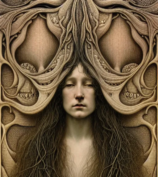 Image similar to detailed realistic beautiful fog goddess face portrait by jean delville, gustave dore, iris van herpen and marco mazzoni, art forms of nature by ernst haeckel, art nouveau, symbolist, visionary, gothic, neo - gothic, pre - raphaelite, fractal lace, intricate alien botanicals, ai biodiversity, surreality, hyperdetailed ultrasharp octane render