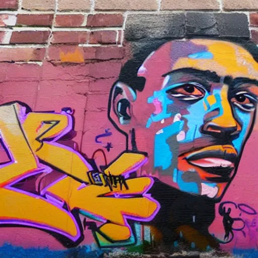 Prompt: a graffiti painting of a dead rapper