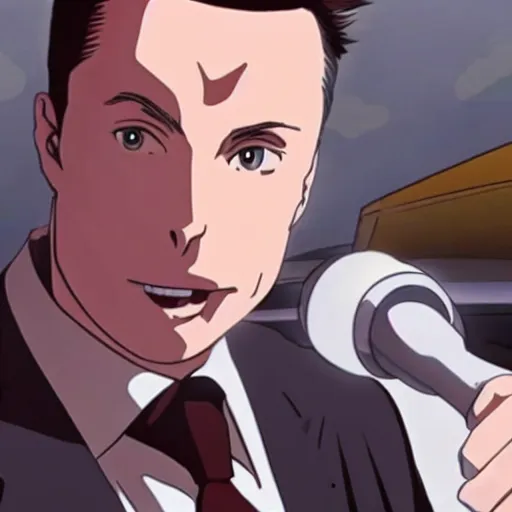 Image similar to elon musk, screenshot from a 2012s anime