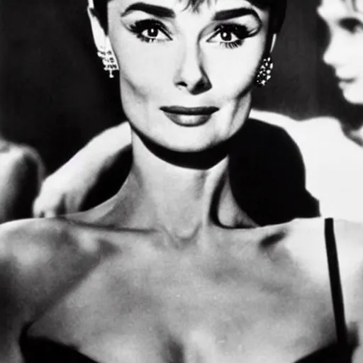 Prompt: das madchen mit dem perlohrring mit dem gesicht von audrey hepburn.