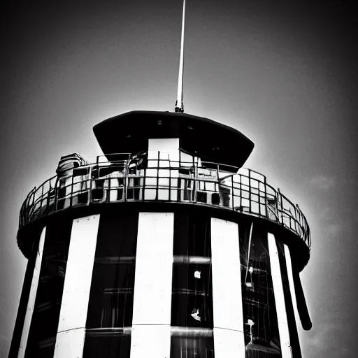 Prompt: aircraft control tower looking out to an airport, black and white, comic book style, insanely detailed, very intricate, high contrast